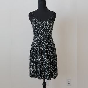 Old Navy Black Mini Dress with White and Green Floral Print